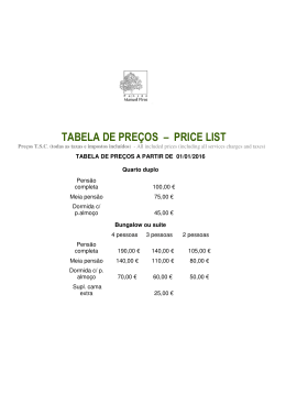 TABELA DE PREÇOS – PRICE LIST