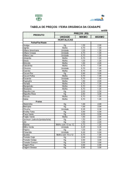 TABELA DE PREÇOS / FEIRA ORGÂNICA DA CEASA/PE