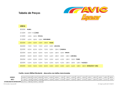 Tabela de Pre&ccedil;os