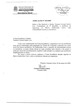 Secretaria Geral Indica a Sua Senhoria 0 Senhor Tenente Coronel
