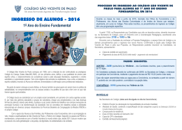 INGRESSO DE ALUNOS - 2016 - Col&eacute;gio S&atilde;o Vicente de Paulo