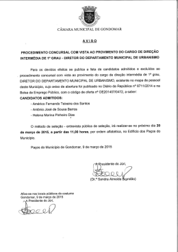 Aviso cand. e marcação provas - Câmara Municipal de Gondomar