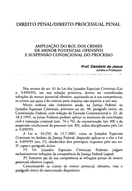 Ampliacao do rol de crimes de menor potencial ofensivo e