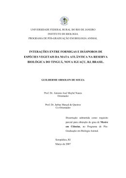 intera&ccedil;&otilde;es entre formigas e di&aacute;sporos de esp&eacute;cies vegetais da mata
