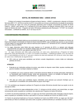 EDITAL DE INGRESSO SISU &ndash; UDESC 2015/2