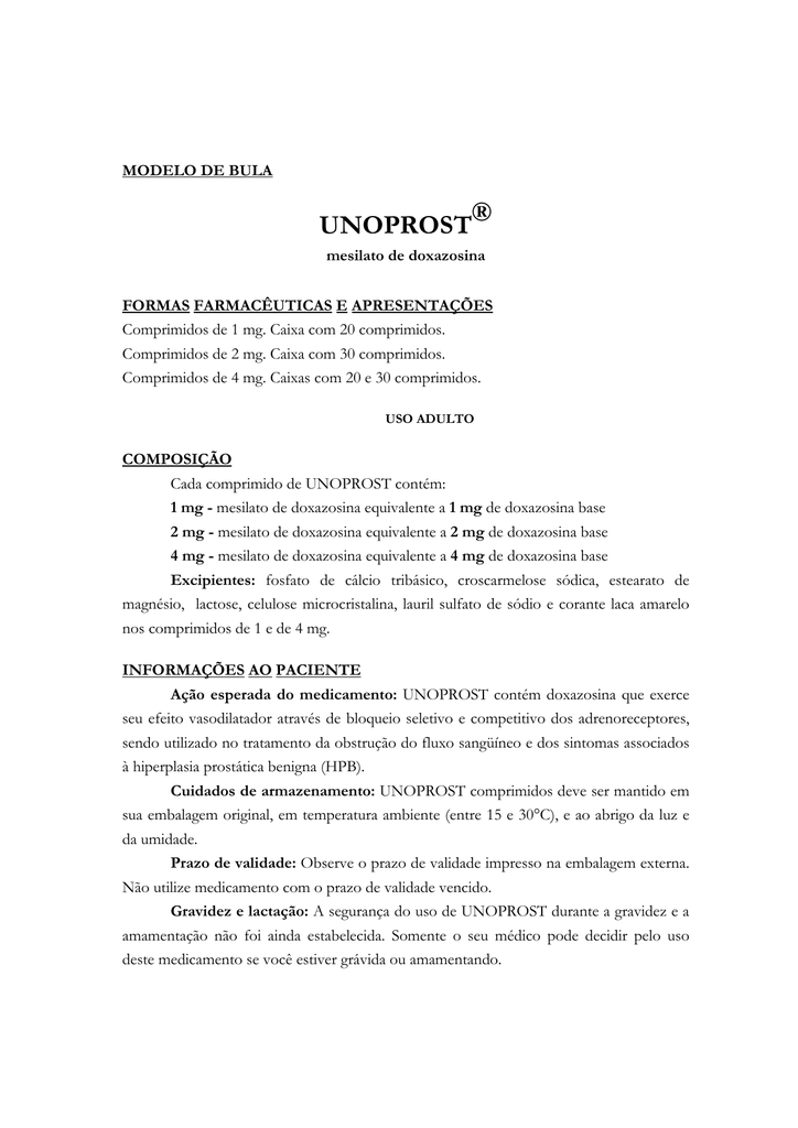 doxazosin carcinoma prostatico