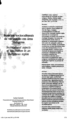 Artigo: Aspectos socioculturais de vacina&ccedil;&atilde;o em &aacute;rea