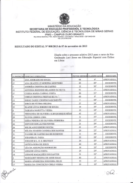 Resultado do Edital n&Acirc;&ordm; 008 de 07-11-13 P&Atilde;&sup3;s-gradua&Atilde;&sect;&Atilde;&pound;o