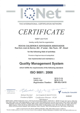CERTIFICATE - Rocha, Calderon e Advogados Associados