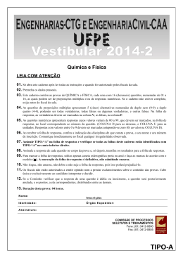 Prova Qu&iacute;mica e F&iacute;sica Tipo A