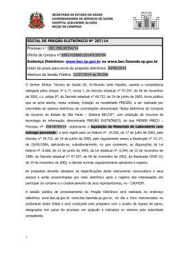 EDITAL DE PREG&Atilde;O ELETR&Ocirc;NICO N&deg; 207/14 Processo n&ordm;