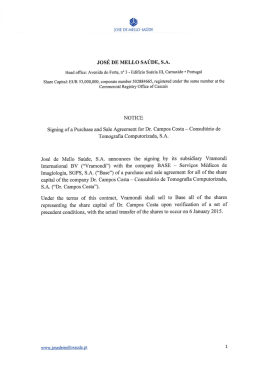 José de Mello Saúde, S.A. informs about the signing of a purchase