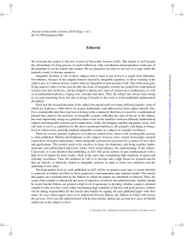 Editorial - Journal of Integrable Systems