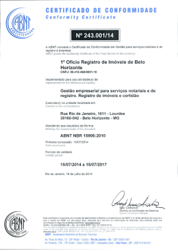 Ano 2015 - 1&ordm; Of&iacute;cio de Registro de Im&oacute;veis de Belo Horizonte