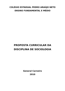 PROPOSTA CURRICULAR DA DISCIPLINA DE SOCIOLOGIA