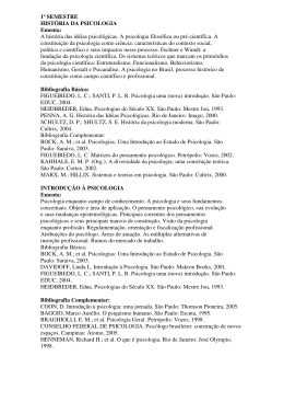1&ordm; SEMESTRE HIST&Oacute;RIA DA PSICOLOGIA Ementa: A