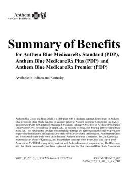 Summary of Benefits for Anthem Blue MedicareRx Standard (PDP
