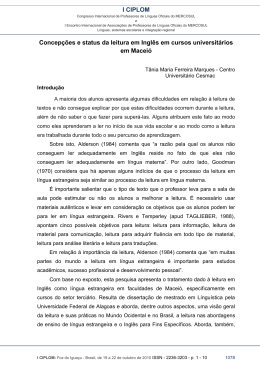 Concep&ccedil;&otilde;es e status da leitura em Ingl&ecirc;s em cursos