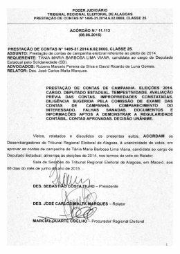 PRESTA&Ccedil;&Atilde;O DE CONTAS N&deg; 1495-3 - Tribunal Regional Eleitoral