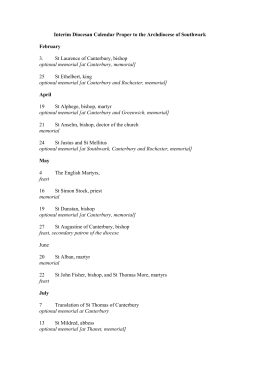 Interim Diocesan Calendar Proper to the Diocese of Southwark