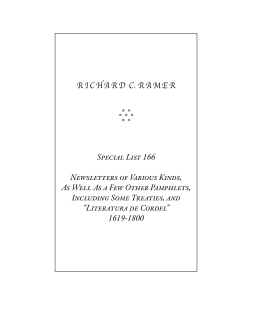 RICHARD C. RAMER Special List 166 Newsletters of Various Kinds