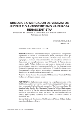 SHILOCK E O MERCADOR DE VENEZA: OS JUDEUS E O