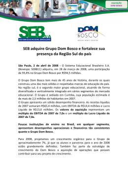 SEB adquire Grupo Dom Bosco e fortalece sua presença da Região
