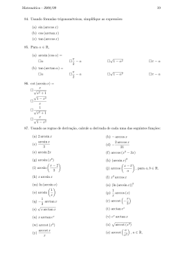 Folhas 19 e 20 (fun&ccedil;&otilde;es trigonom&eacute;tricas inversas e suas derivadas)