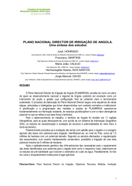 PLANO NACIONAL DIRECTOR DE IRRIGA&Ccedil;&Atilde;O DE ANGOLA