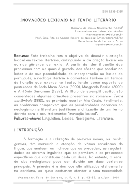 INOVA&Ccedil;&Otilde;ES LEXICAIS NO TEXTO LITER&Aacute;RIO Resumo: Este