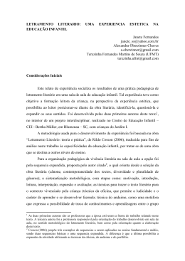 letramento liter&aacute;rio: uma experi&ecirc;ncia est&eacute;tica na