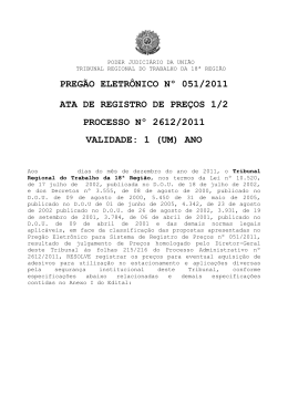 PREG&Atilde;O ELETR&Ocirc;NICO N&ordm; 051/2011 ATA DE REGISTRO