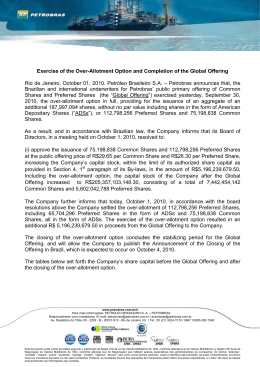 Exercise of the Over-Allotment Option and Completion of the Global