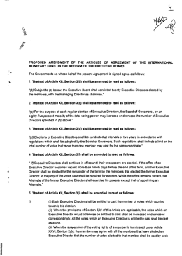 PROPOSED AMENDMENT OF THE ARTICLES OF AGREEMENT