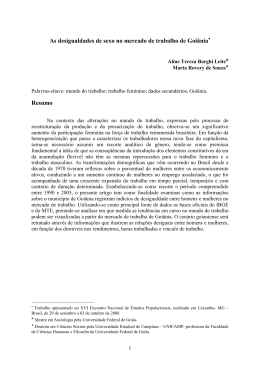 As desigualdades de sexo no mercado de trabalho de Goi&acirc;nia