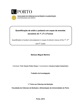 Quantifica&ccedil;&atilde;o de s&oacute;dio e pot&aacute;ssio em sopas de ementas escolares