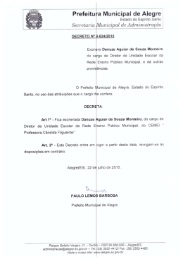 Decreto 9624-15 - Exonera Danuze Aguiar de Souza Monteiro