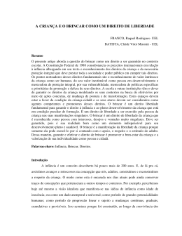 a crian&ccedil;a e o brincar como um direito de liberdade