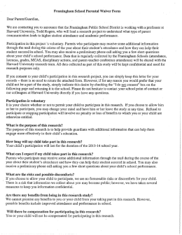 Framingham School Parental waiver Form