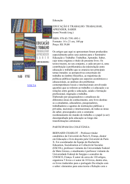 Educa&ccedil;&atilde;o e Trabalho: Trabalhar, Aprender, Saber