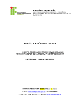 Preg&atilde;o Eletr&ocirc;nico 37-2010 Aquisi&ccedil;&atilde;o de transformador para o