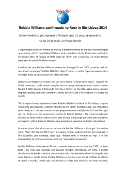 Robbie Williams confirmado no Rock in Rio
