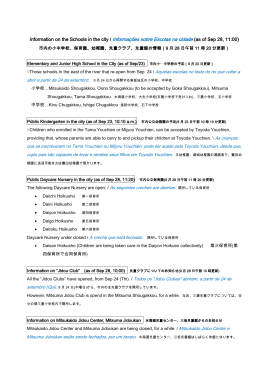 Information on the Schools in the city / Informa&ccedil;&otilde;es sobre Escolas