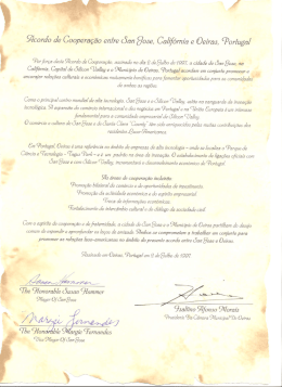 Acordo de coopera&ccedil;&atilde;o entre San Jose, Calif&oacute;rnia e Oeiras, Portugal
