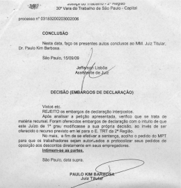 30" Vara do Trabalho de S&atilde;o Paulo - Capital - SINAEES-SP