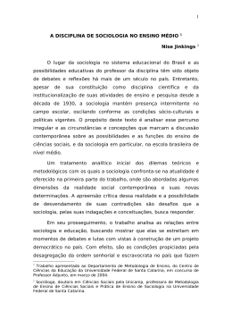 A DISCIPLINA DE SOCIOLOGIA NO ENSINO M&Eacute;DIO 1 Nise