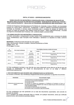 EDITAL N&ordm; 91/2013 &ndash; USF/PROEC/UNICENTRO &ndash; Homologa&ccedil;&atilde;o de