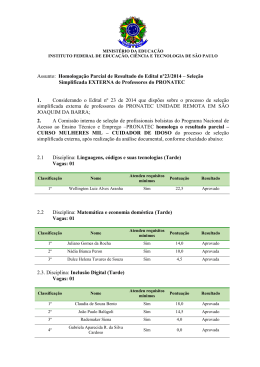 Homologação Parcial de Resultado do Edital nº 23/2014