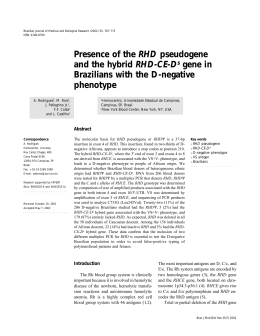 Presence of the RHD pseudogene and the hybrid RHD-CE