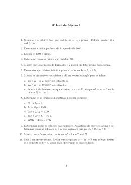 3a Lista de ´Algebra I 1. Sejam a e b inteiros tais que mdc(a, b) = p